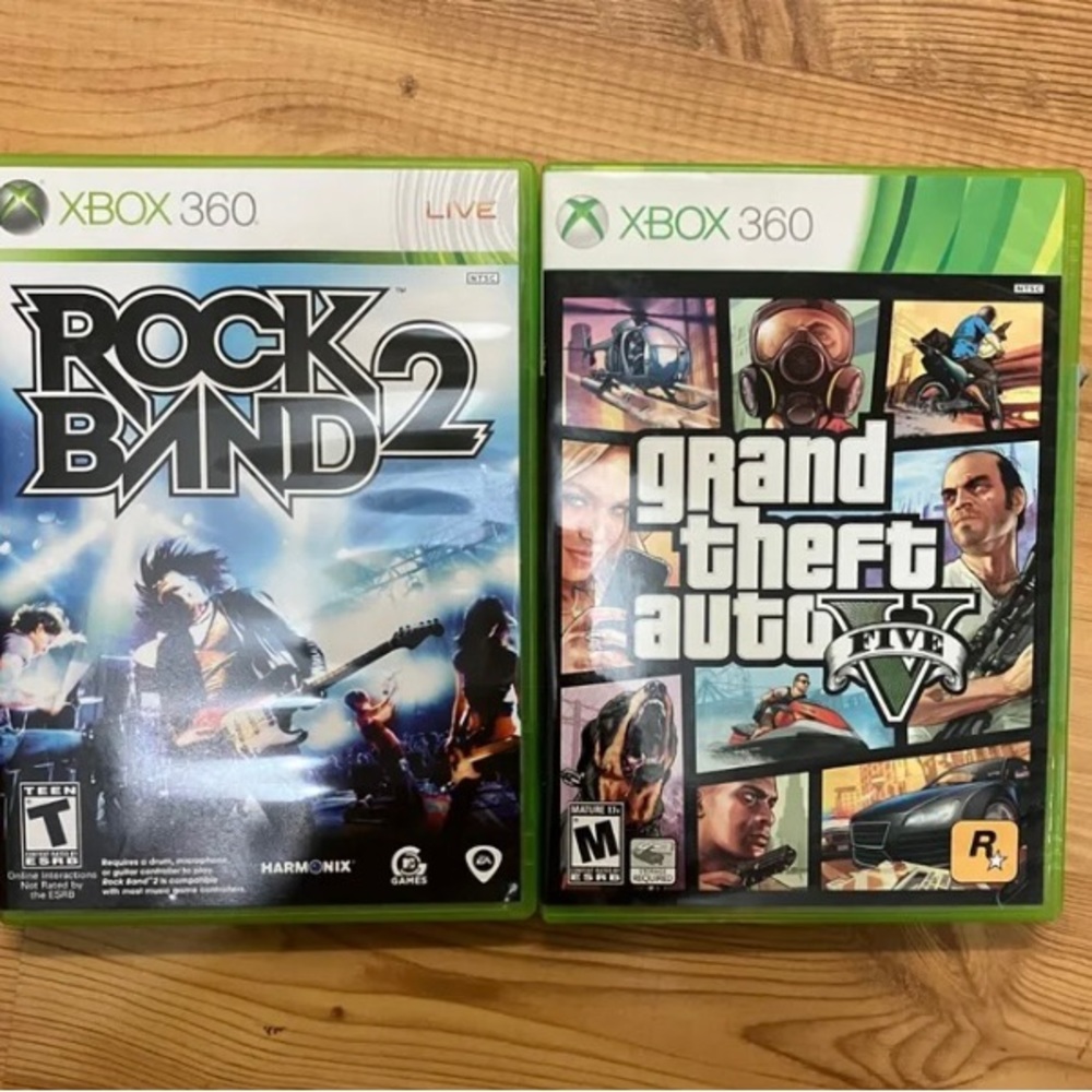 XBOX 360 GAME LOT OF 2: Grand theft auto two disc & rock band 2